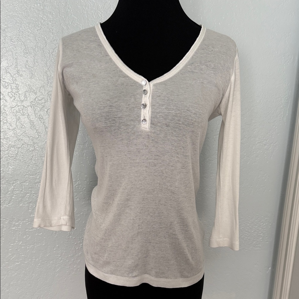 Majestic white quarter Sleeve V-Neck Top, size 2